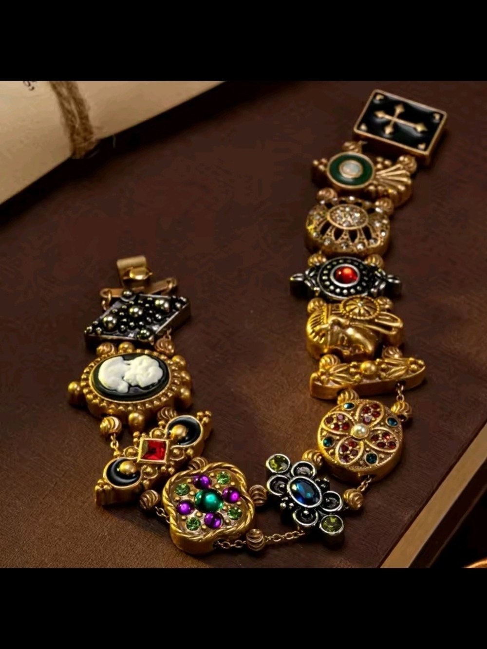 Vintage Gold-Tone Multi-Embellishment Statement Bracelet - Bronze & Gold - Picture 3 of 5